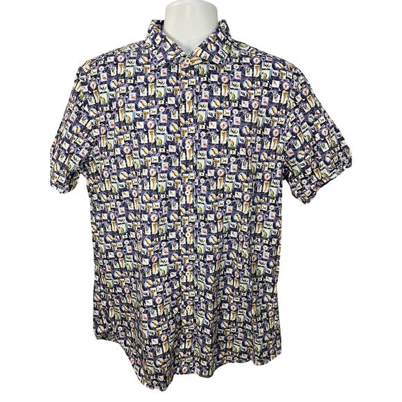 Bugatchi Shirt Mens XL Blue Animal print100% Cotton Shaped Fit Button Up - Picture 1 of 10